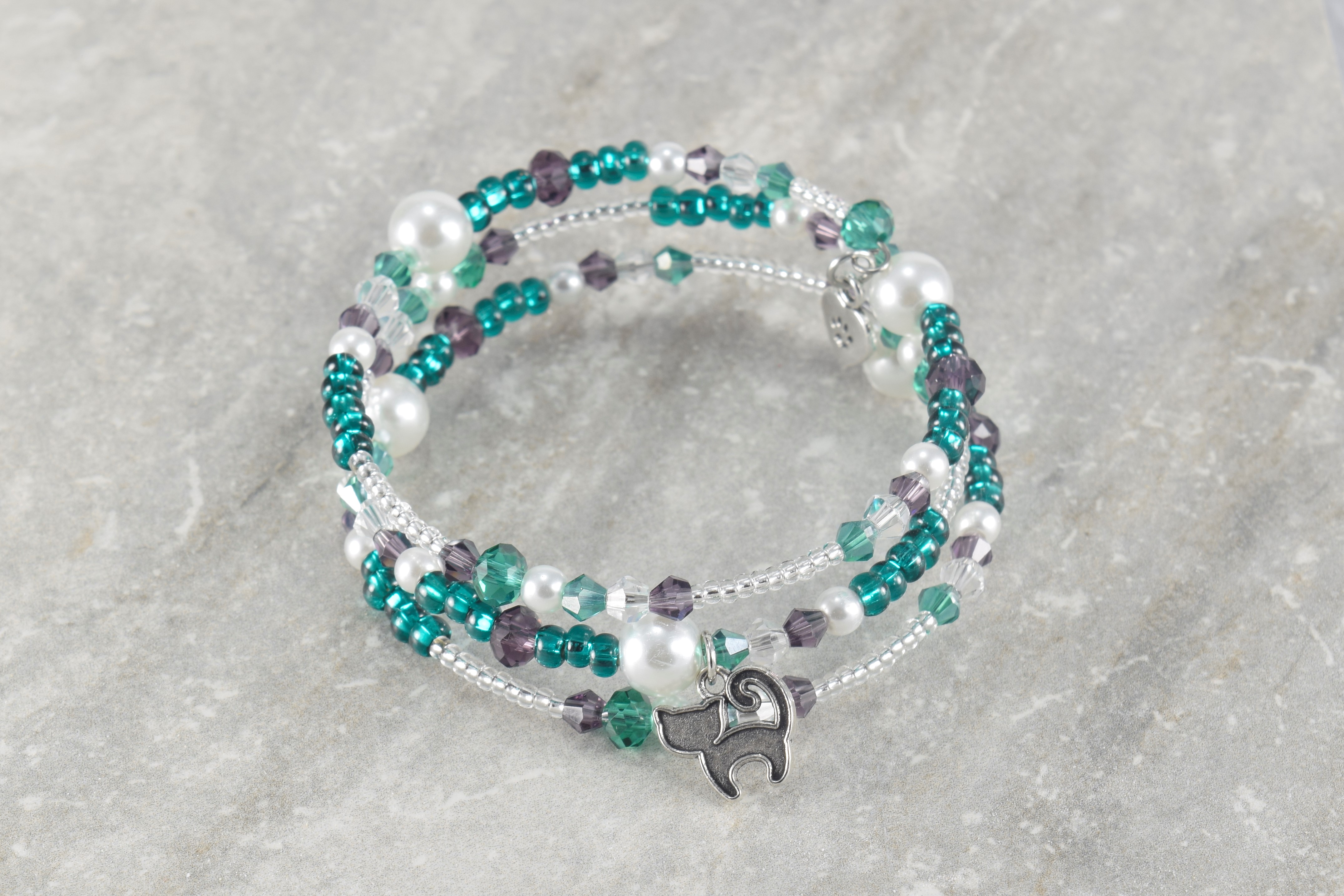 Pale Blue and Lilac Flower Charm Memory Wire Bracelet