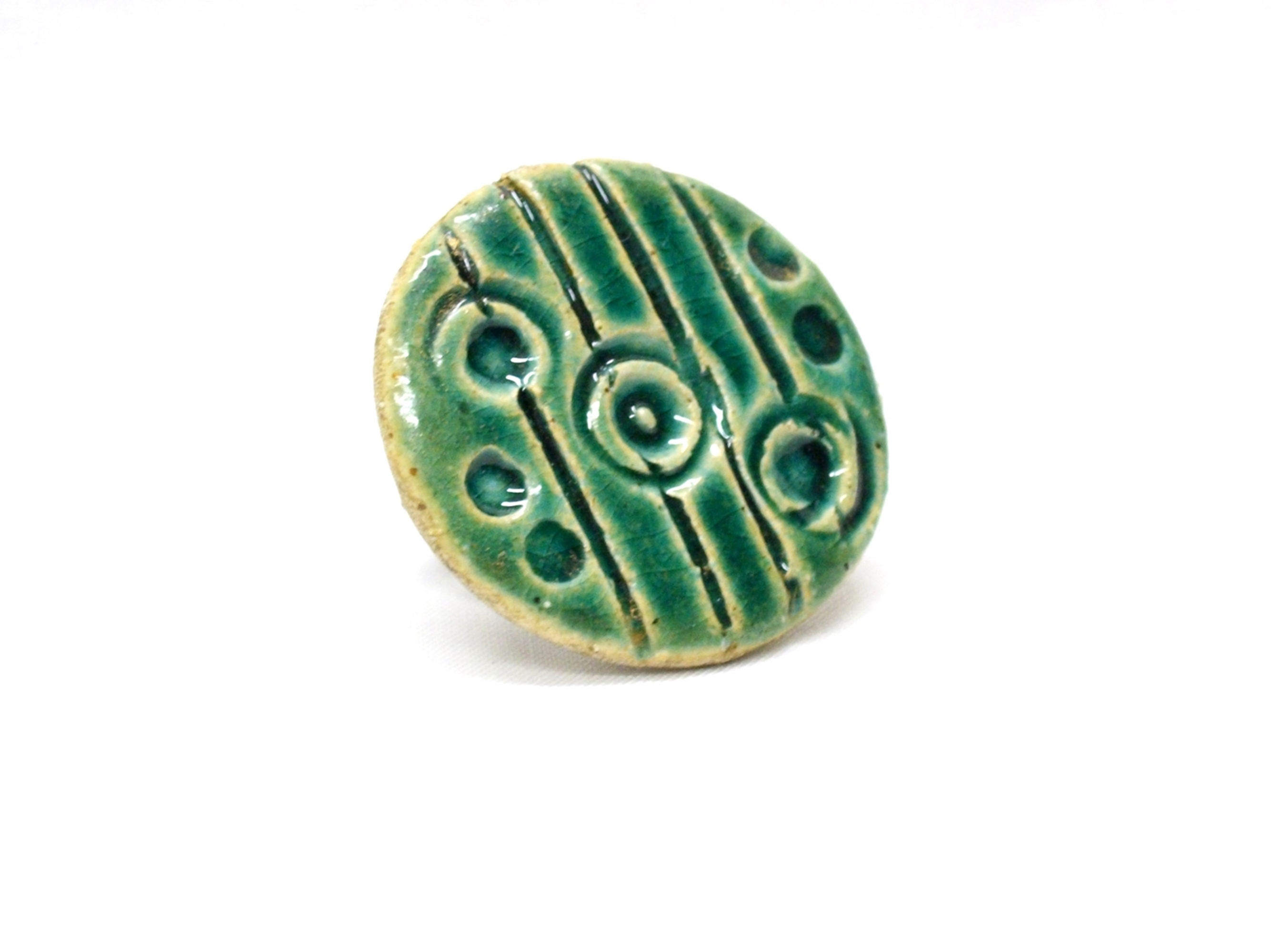Jewelry Green ceramic statement ring, handmade textured ceramic clay