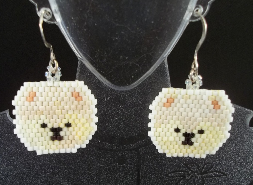 Perler Bead White Puppy Dog Dangle Earrings