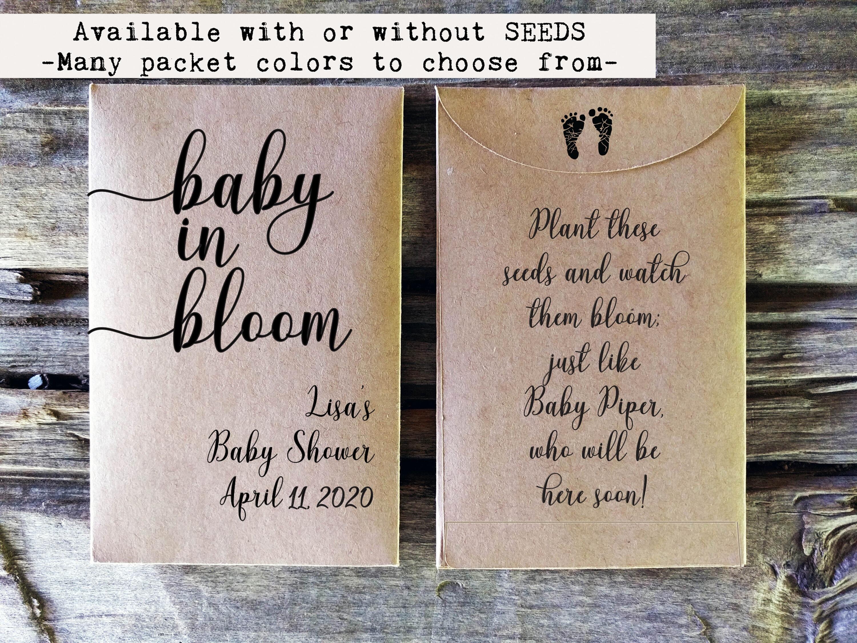Baby Shower Seed packet favor. Rustic baby shower. Rustic Shower Favor.  Custom seed packets. Personalized shower favor. Baby in Bloom