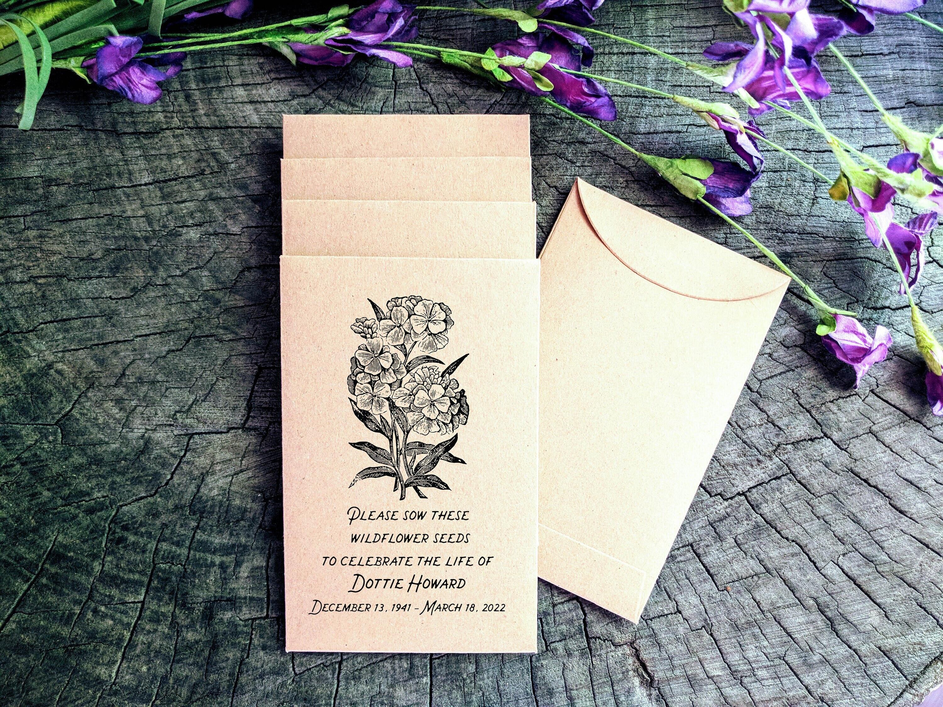 10 Bespoke Printed Wildflower Seed Packets Envelopes In Remembrance Funeral  Gift