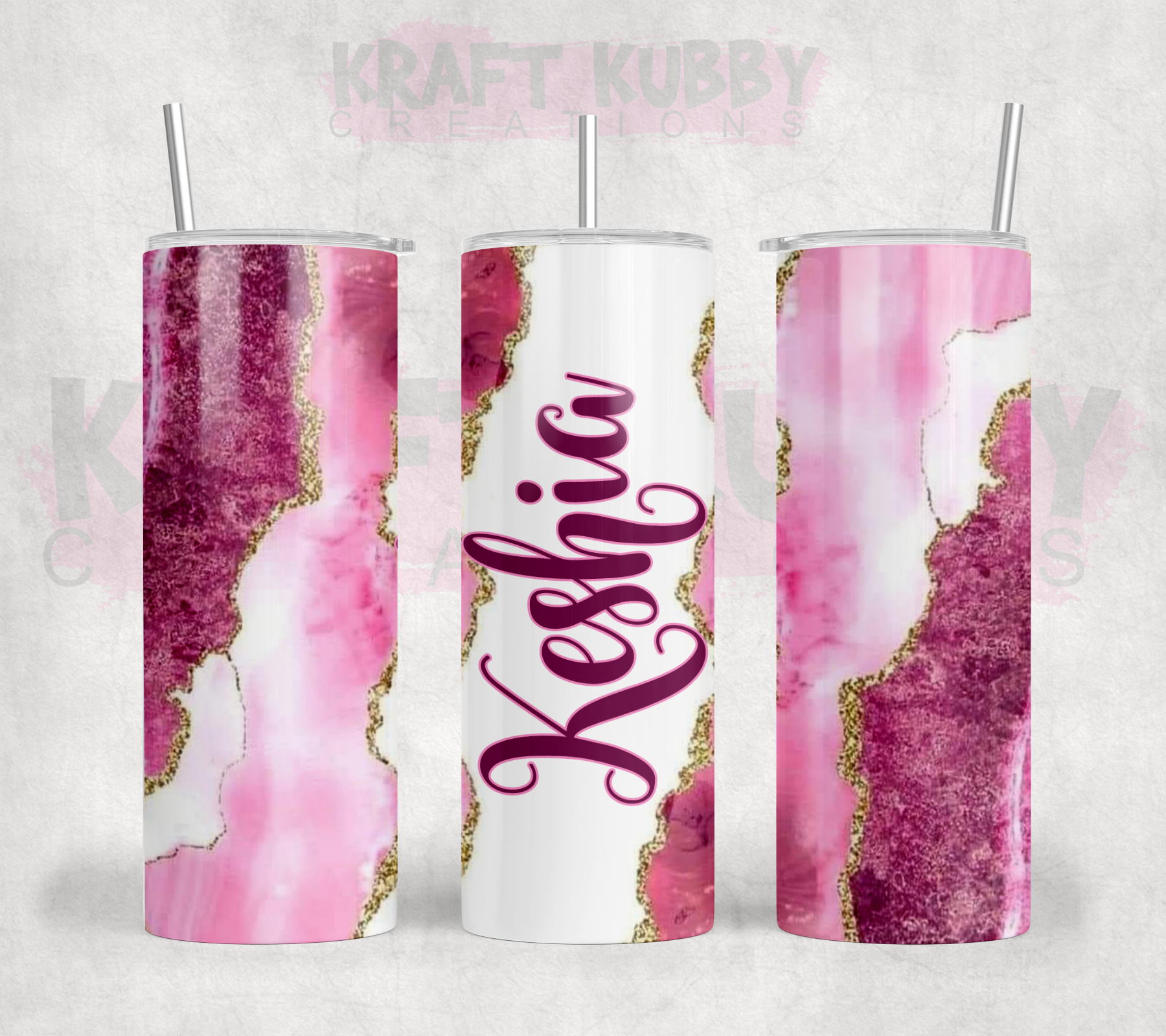 Tumbler Gift Set - 20oz Pink Opal Skinny Tumbler