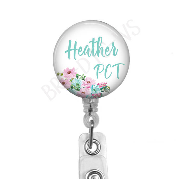 Nurse PCT Case Manager RN Floral Badge Reel