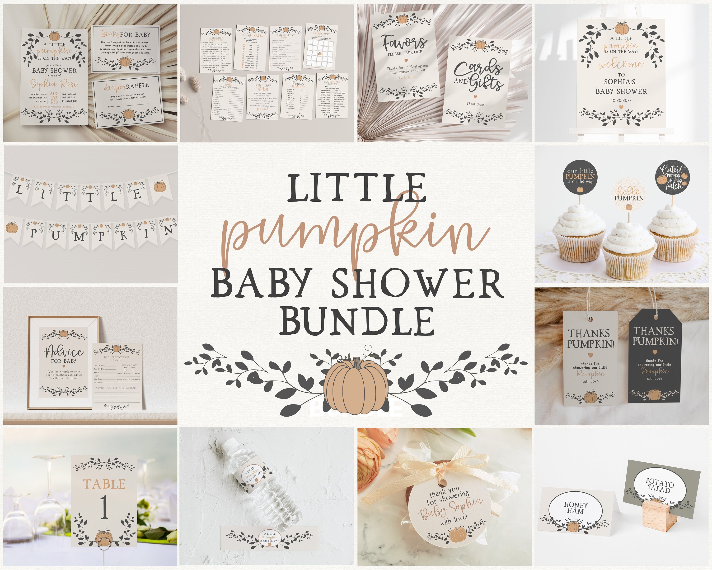 Little Pumpkin Baby Shower Printable Sign Bundle in Blue or Pink » paper &  taigh