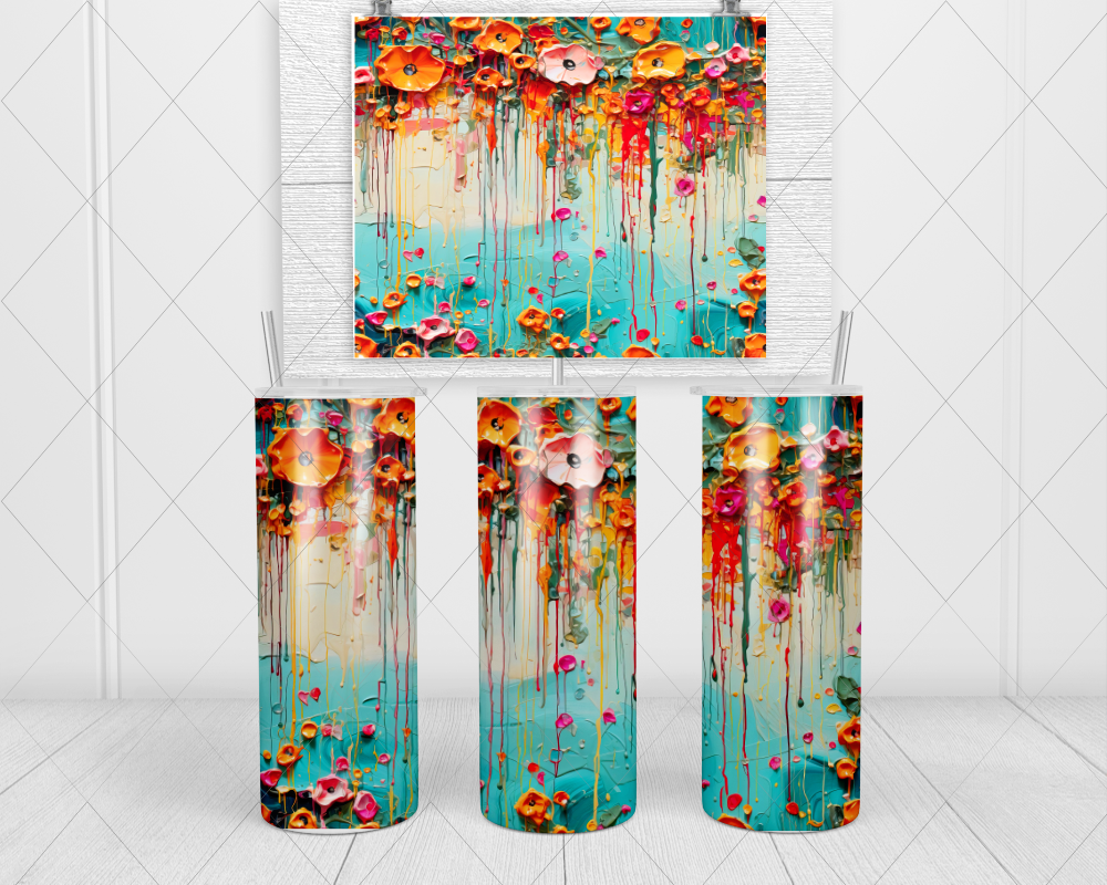 Home & Living :: Kitchen & Dining :: Drinkware :: Tumblers & Water Bottles  :: Thick Acrylic Paint look with Flowers 20 oz. Tumbler