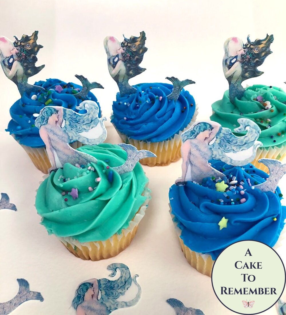 24 Stand Up Fishing Themed Premium Edible Wafer Paper Cake Cupcake