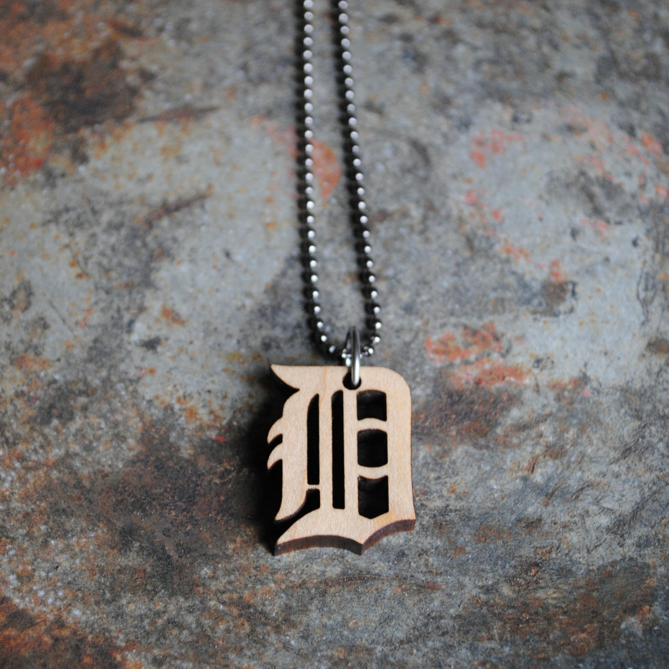Jewelry :: Necklaces :: Old English D Necklace Wooden Maple Detroit Jewelry  Tigers Pistons Lions Red Wings