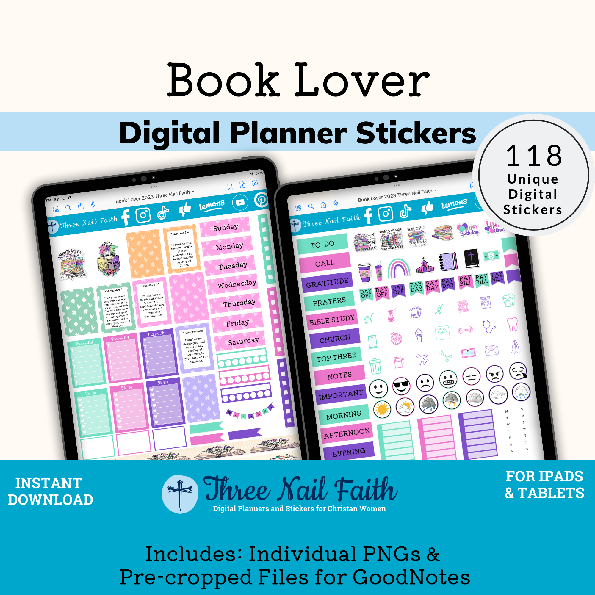 Handmade Supplies :: Digital Files & Templates :: Book Lover Digital Planner  Sticker Set, Stacked Book, Reading, Faith Bible Verse, Christian Digital  Stickers For Planners, GoodNotes Element