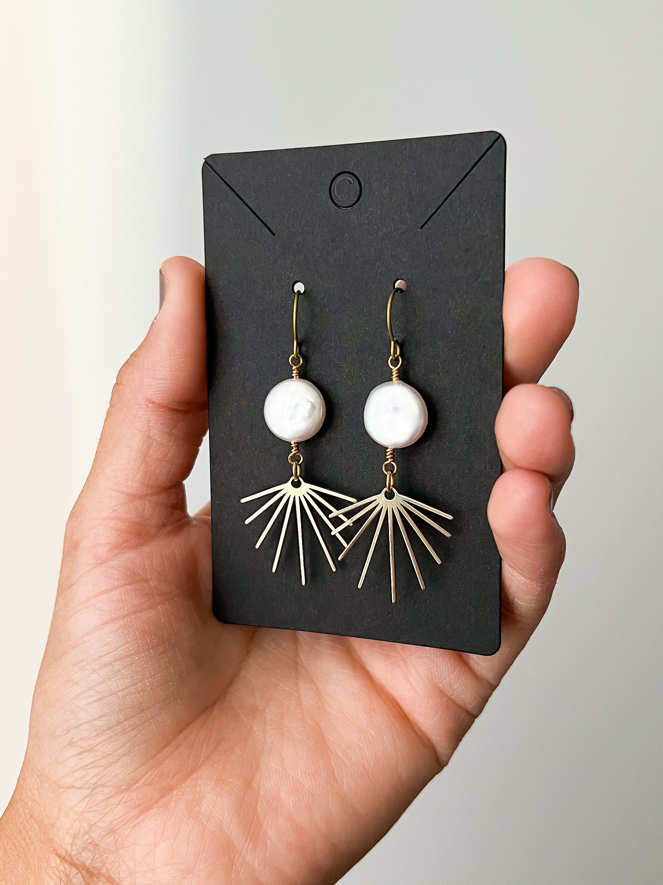 Sunburst & Pearl Earrings in Gold Filled or Titanium Ear Wires