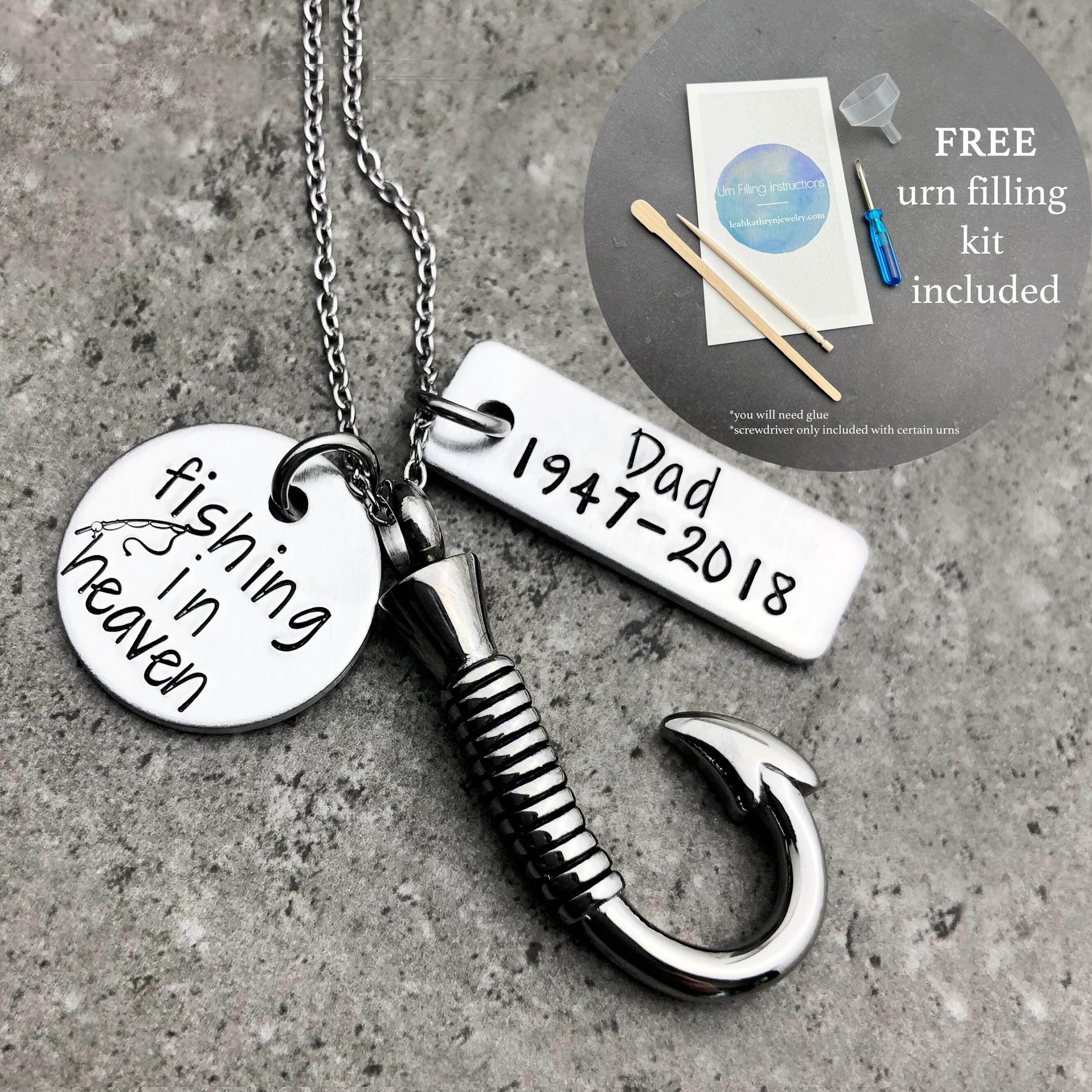 Home & Living :: Religious & Spirituality :: Memorials & Loss ::  Personalized Fish Hook Urn Necklace, Fishing in Heaven