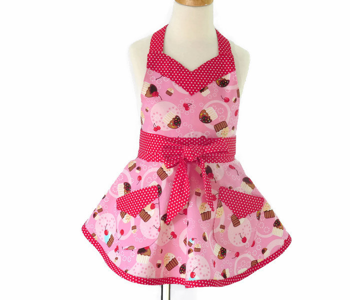 Mother Daughter Matching Pink & Polka Dot Cupcake Apron Set