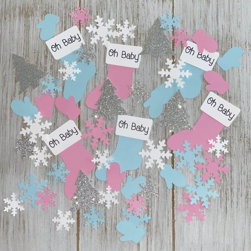 Snowflake Confetti Gender Reveal Baby Shower Winter Holiday Party  Decorations - White Pink and Blue