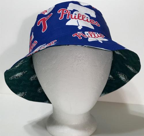 Clothing & Accessories :: Hats :: Philadelphia Phillies / Eagles Bucket Hat,  Reversible, Sizes S-XXL, Handmade, with Ponytail Option