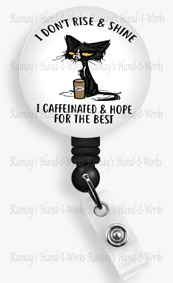 Caffeinated Black Cat Badge Reel & Lanyard Badge Holder