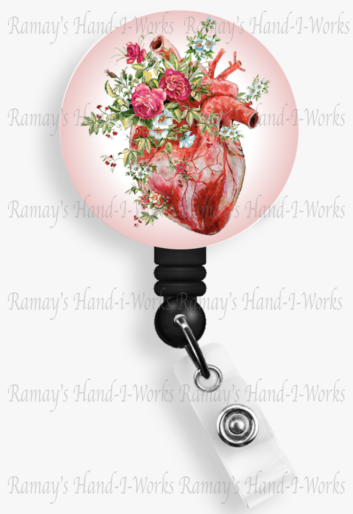Badge Reels Retractable Pink Funny Heart Watercolor Design Badge