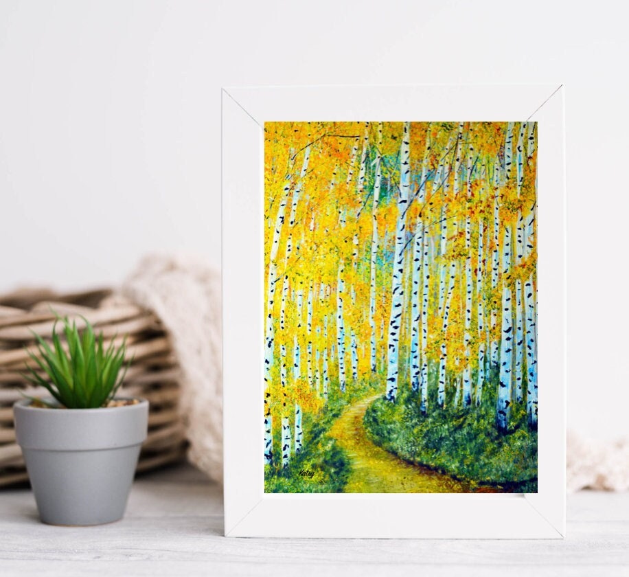 NEW PAINTING Colourful Spring Forest Birch and Aspen Tree Painting