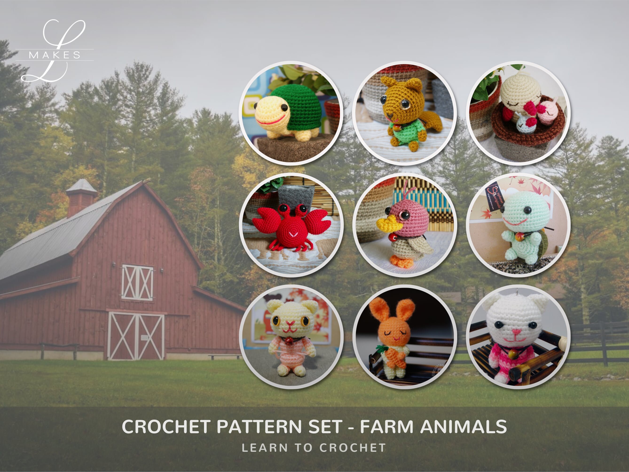 Animal Amigurumi Crochet Pattern Set: Turtle, Tortoise, Rabbit, Squirrel,  Duck, Crab - Easy Patterns for Beginners