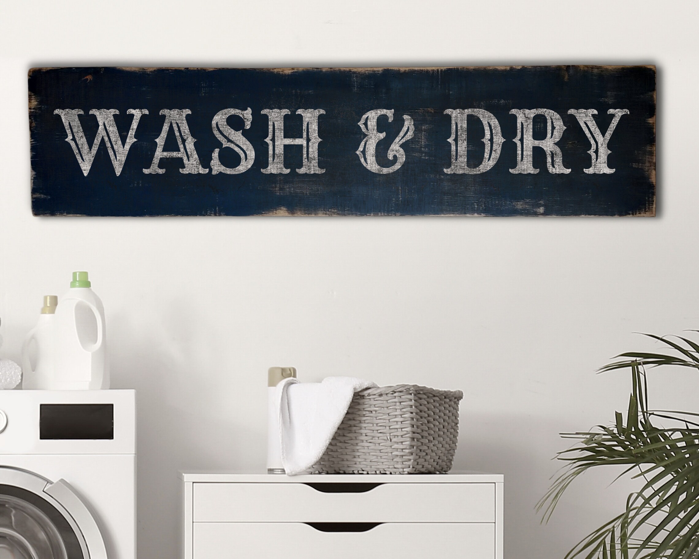 Home & Living :: Home Decor :: Signs :: Large antique style Wash & Dry  laundry room sign. Rustic wood decor with timeless aesthetic.