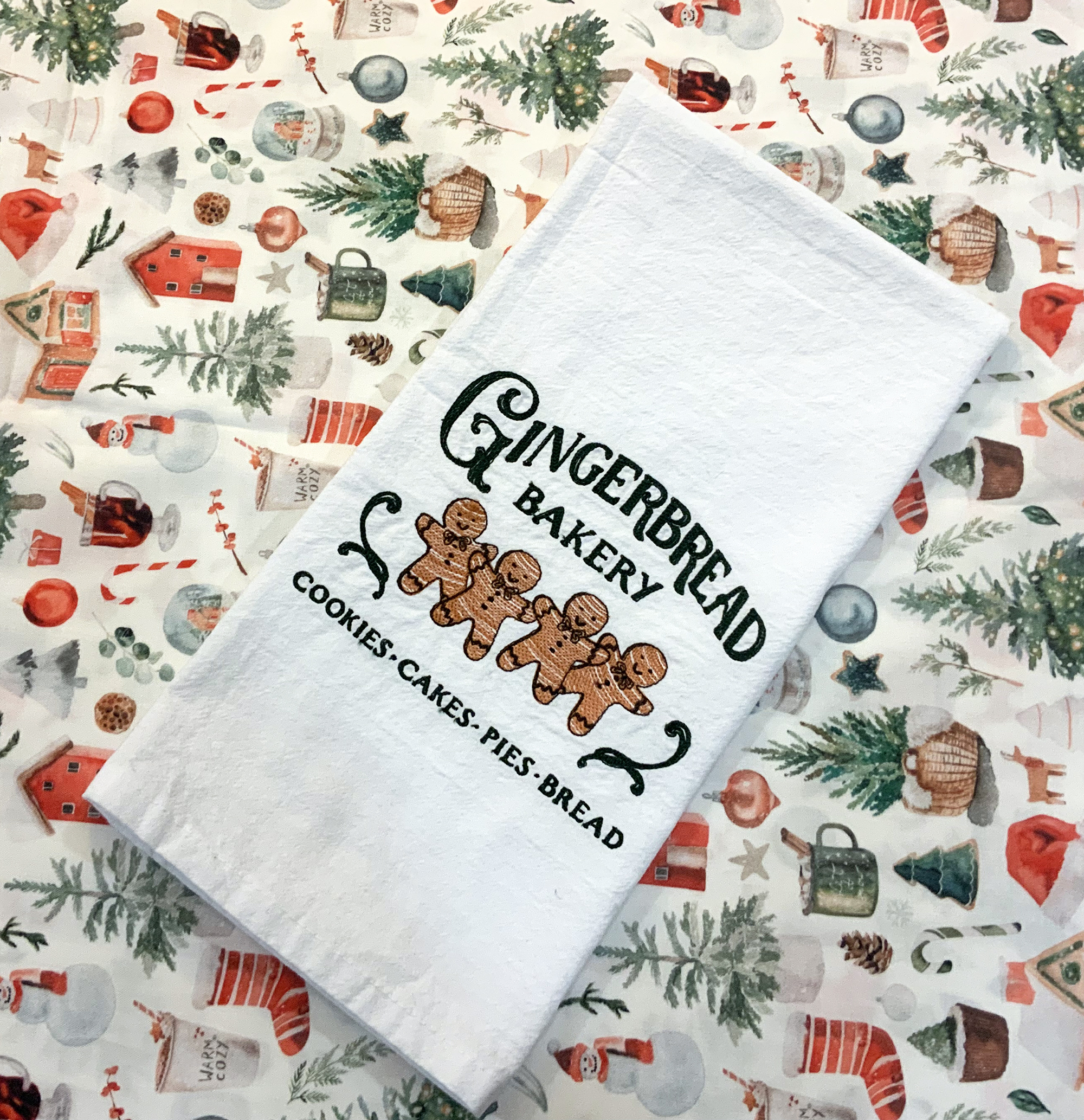 Gingerbread Baking Co Kitchen Tea Towel, Holiday Kitchen Towel