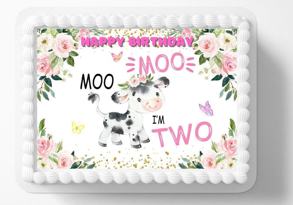 Cow Cake Topper, Pink Cow Birthday Cake Topper, Holy Cow I'm One