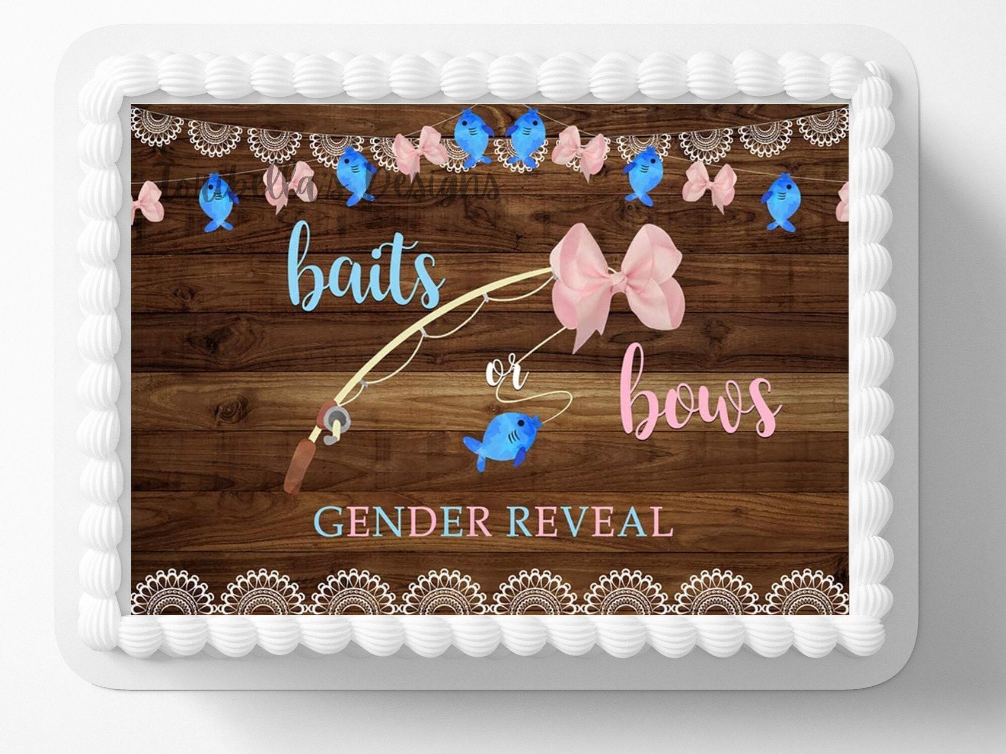 Gender Reveal Baits Or Bows Edible Image Fishing Theme Party Cake Topper  Frosting Sheet Icing Frosting Edible Sticker Easy To Apply Decal
