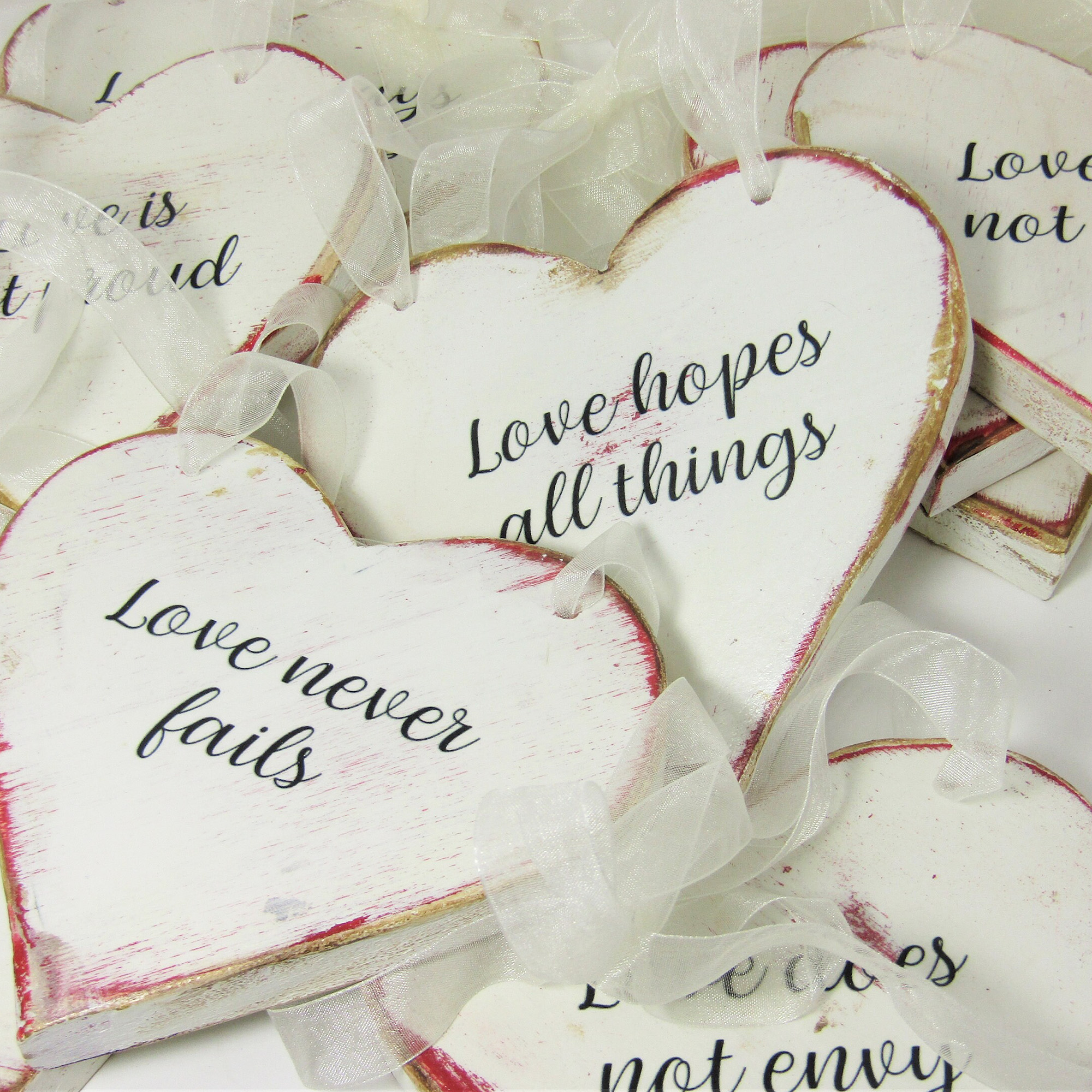 24 Pieces Valentine's Day Wood Heart Shaped Ornaments Wooden Heart Embellishments Wooden Heart Shaped Signs Hanging Heart Tags for Gifts Wedding
