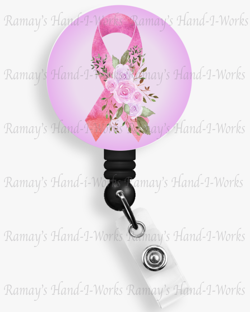 Breast Cancer Awareness Pink Ribbon Badge Reel & Lanyard Badge Holder