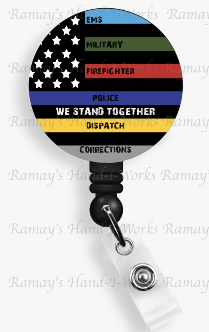 Military US We Stand Together Retractable Badge Reel Badge Reel & Lanyard Badge  Holder