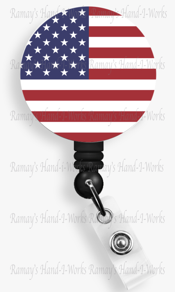 Patriotic, Support the US Flag Retractable Badge Reel & Lanyard Badge Holder