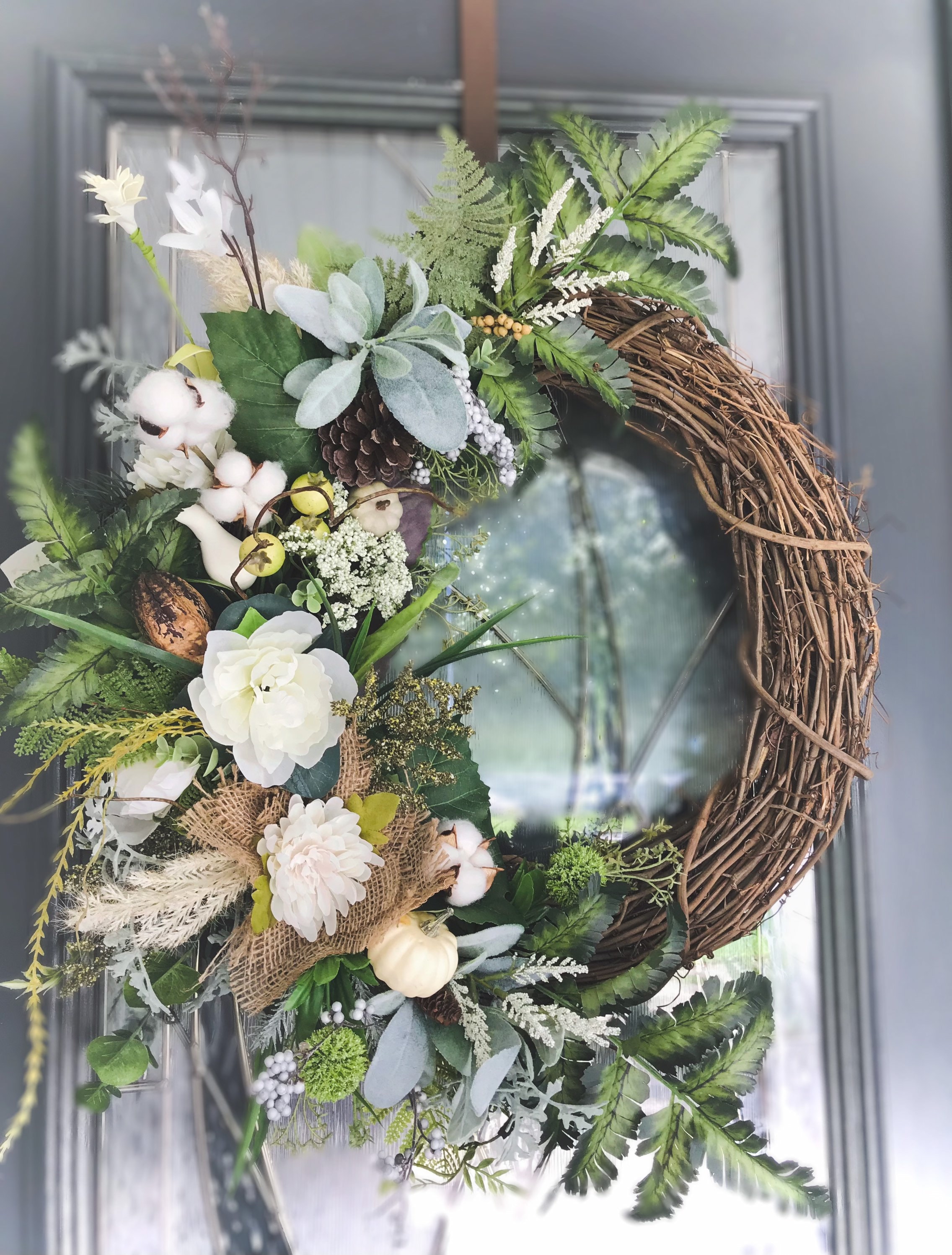 Wreath Pack Garland Cotton Farmhouse Wall Decor Window Glass Grapevine Garland Housewarming Gift Flower Garden Ideas in Front of House, Size: One Size
