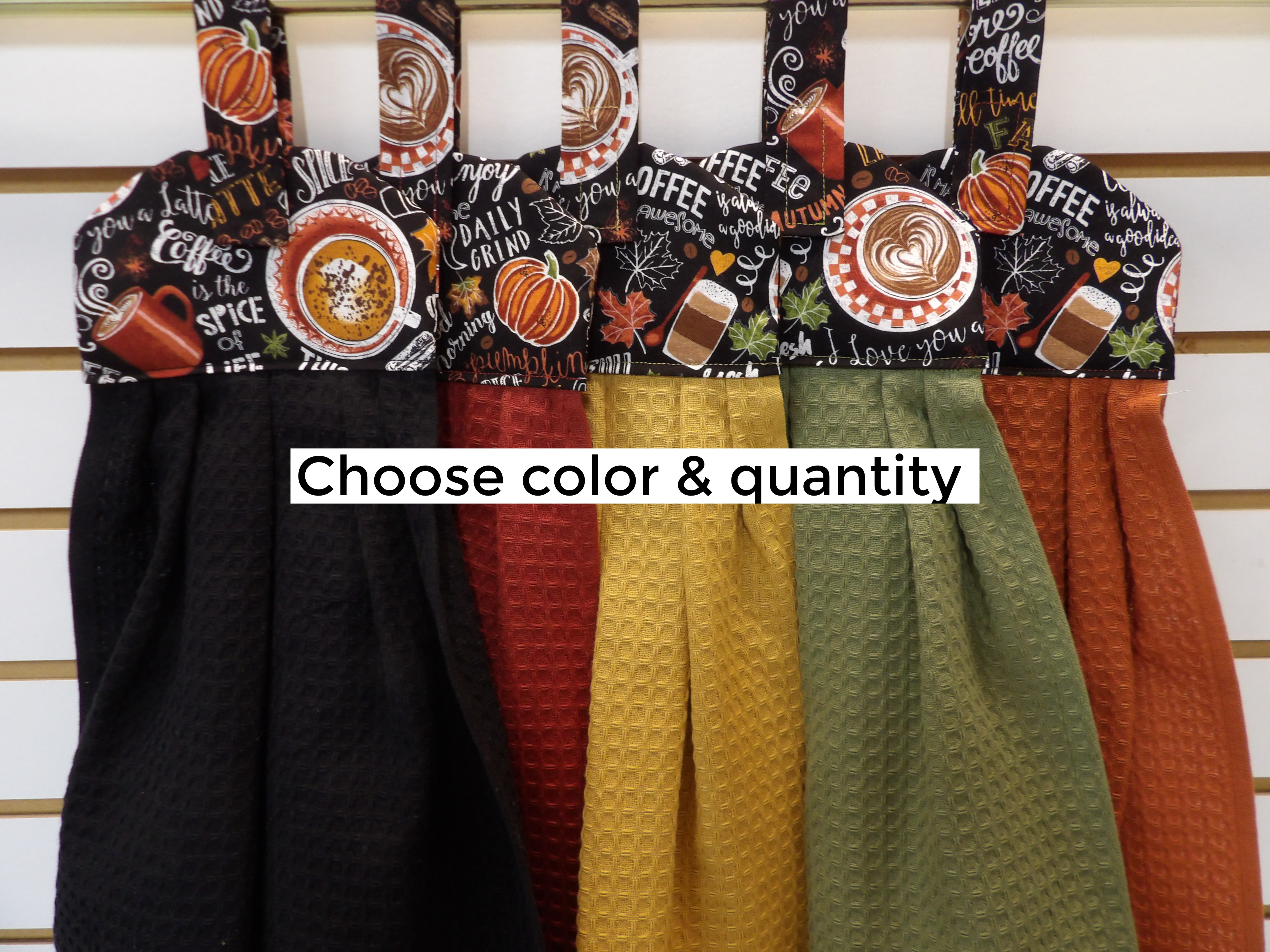 Products :: 997 Hanging dish towels with fancy coffee theme. You