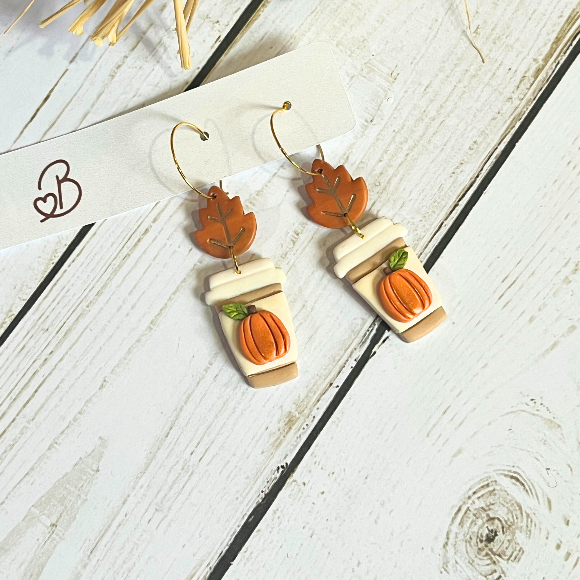 Pumpkin and Gold Twist Earrings, Handmade Polymer Clay Earrings