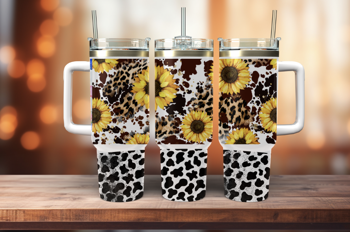 40oz Tumbler with Handle, Country Cow, Sunflower, Cheetah Print, Boho,  Highland Cow Sublimation