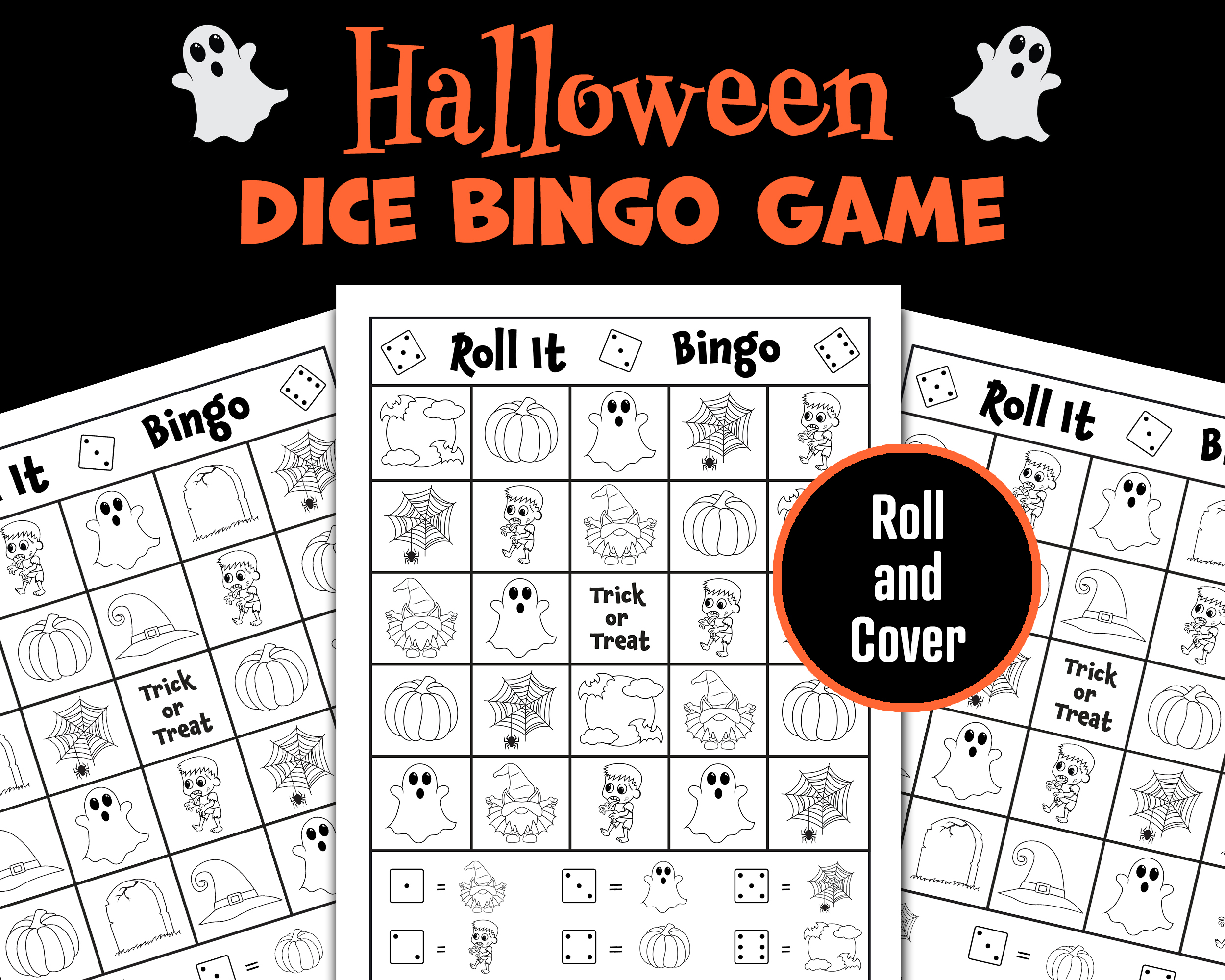 Halloween Roll and Cover Dice Game, Roll and Race
