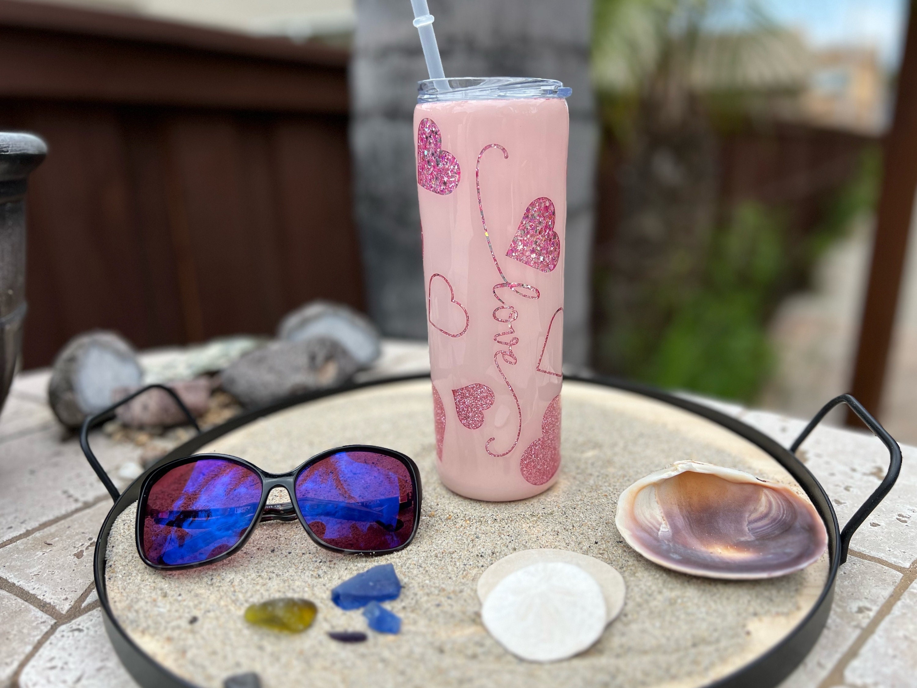 Home & Living :: Kitchen & Dining :: Drinkware :: Tumblers & Water Bottles  :: Glitter Heart 20oz Skinny Tumbler, Epoxy Valentines Tumbler With Straw,  Love Tumbler Gift Idea
