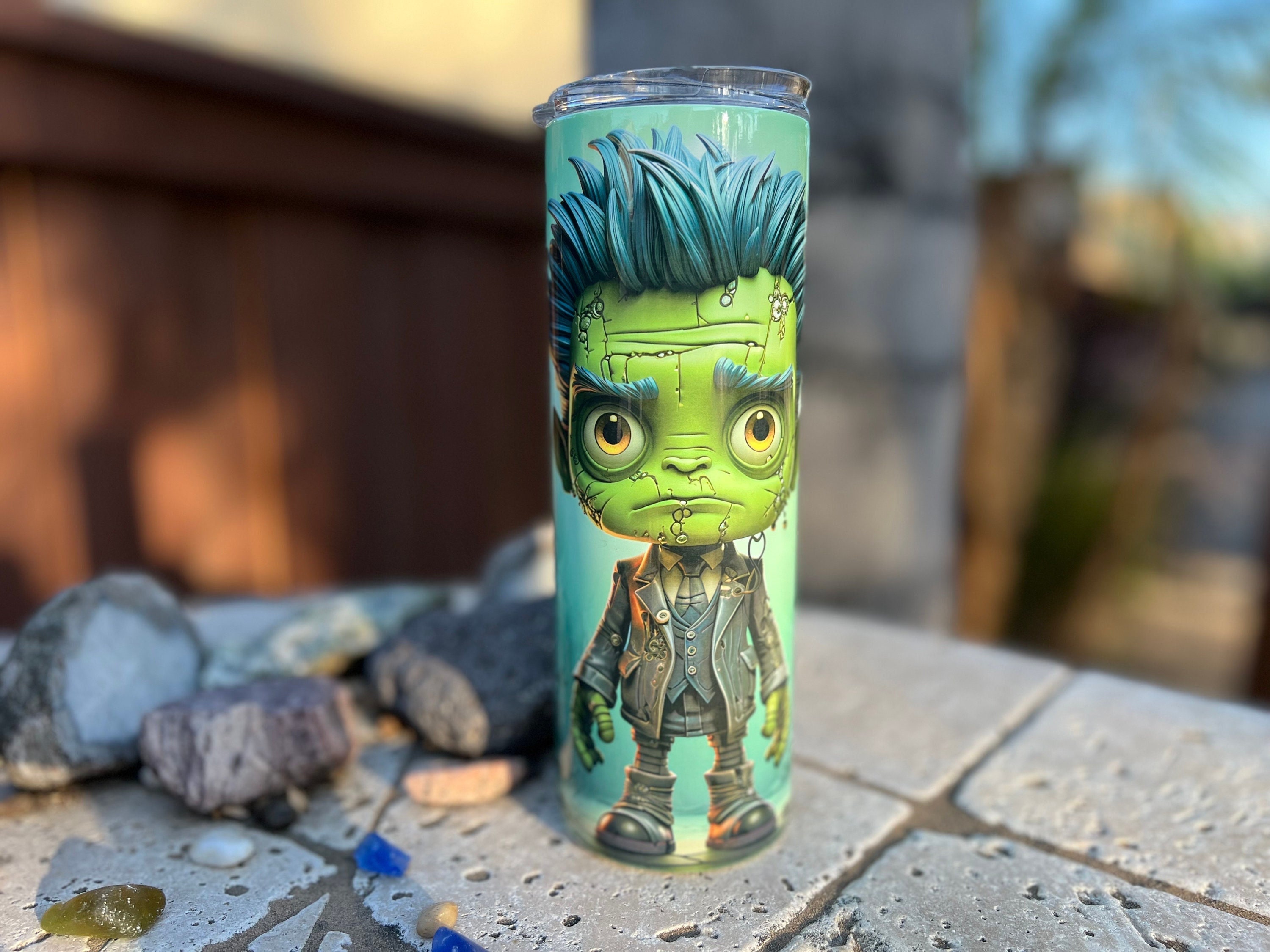 20 Oz Skinny Tumbler, Cute Frankenstein Tumbler, Halloween Monster