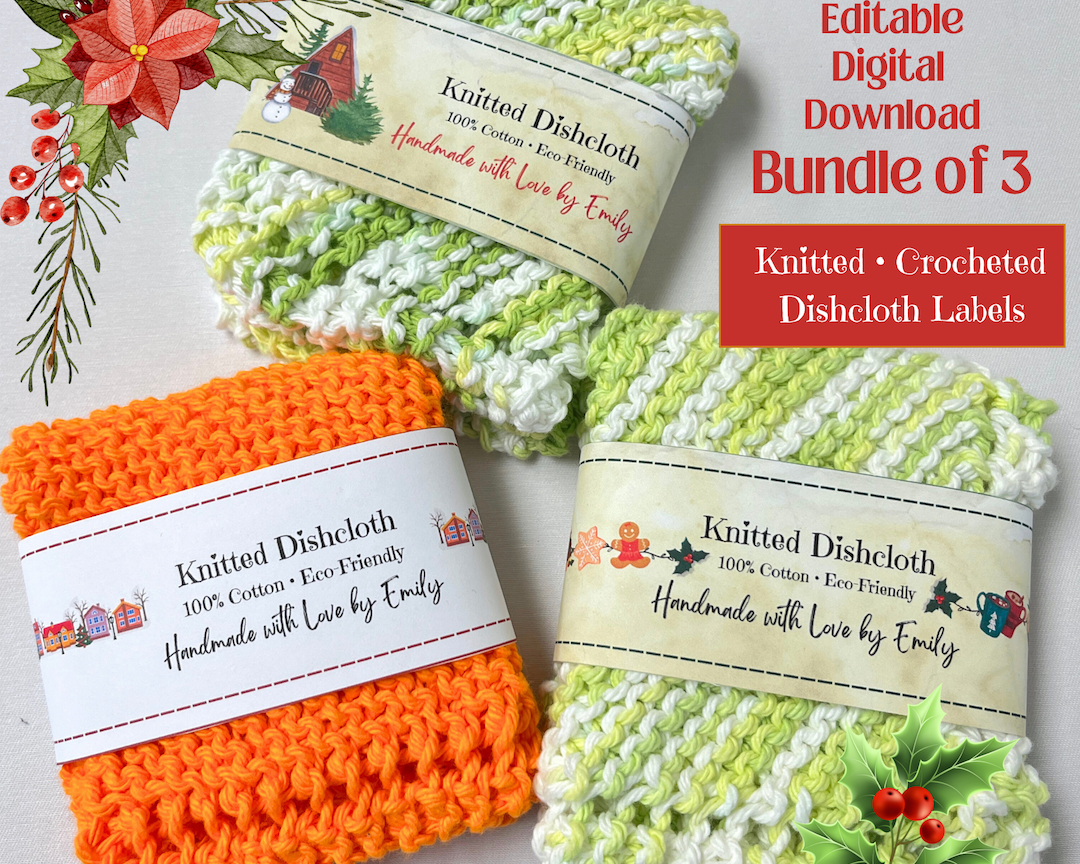 Printable Christmas Dishcloth & Washcloth Wrap Labels, DIY Knit Wash Cloths  Tags, personalized gift - Edit in Free Canva • FREE Pattern
