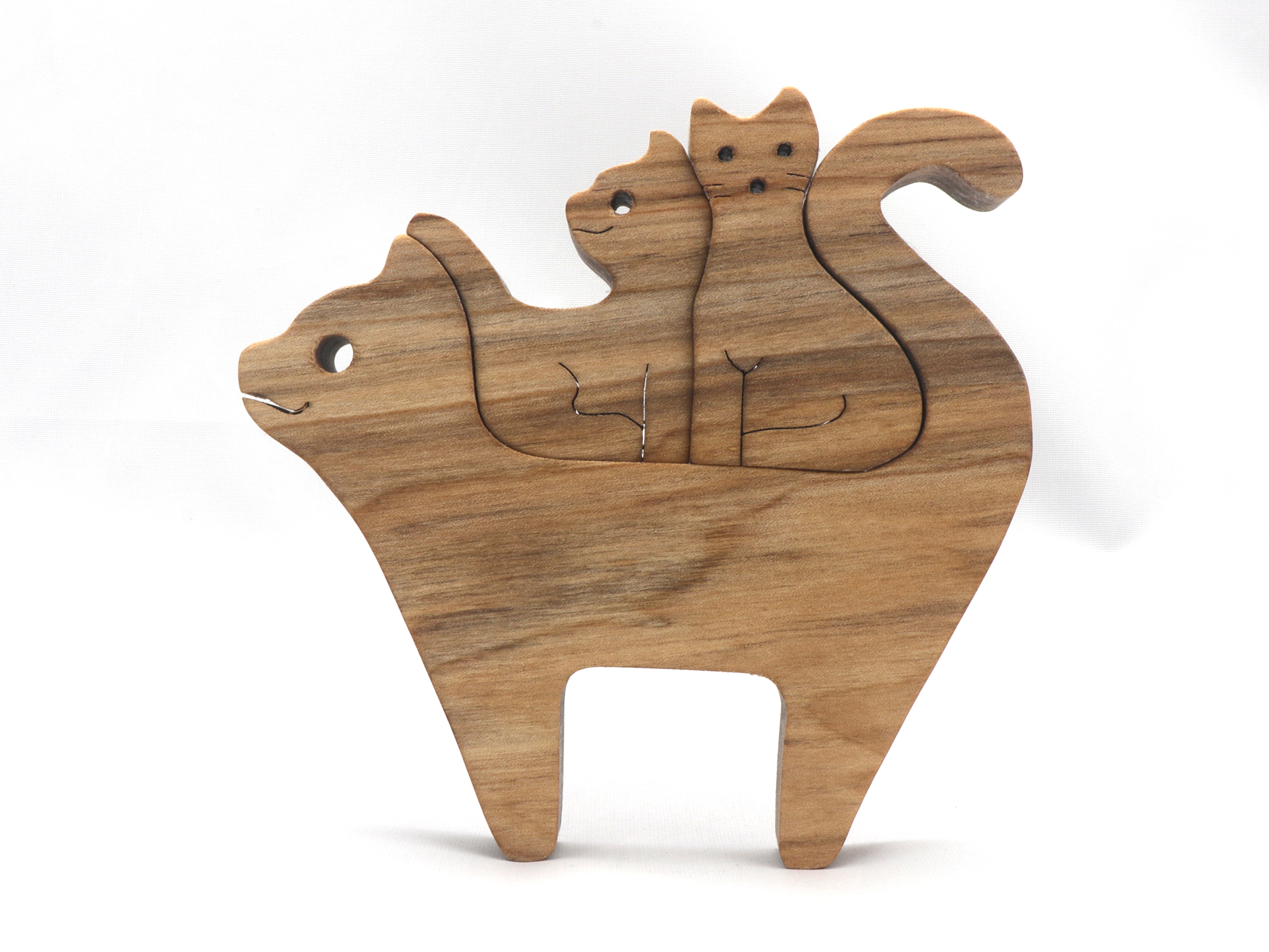 Wooden cat family puzzle