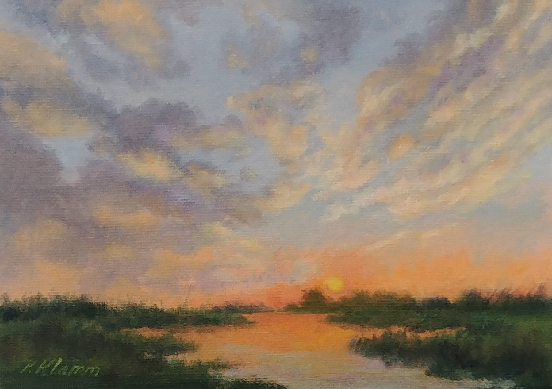 Original Miniature Sunset Landscape Painting Art 