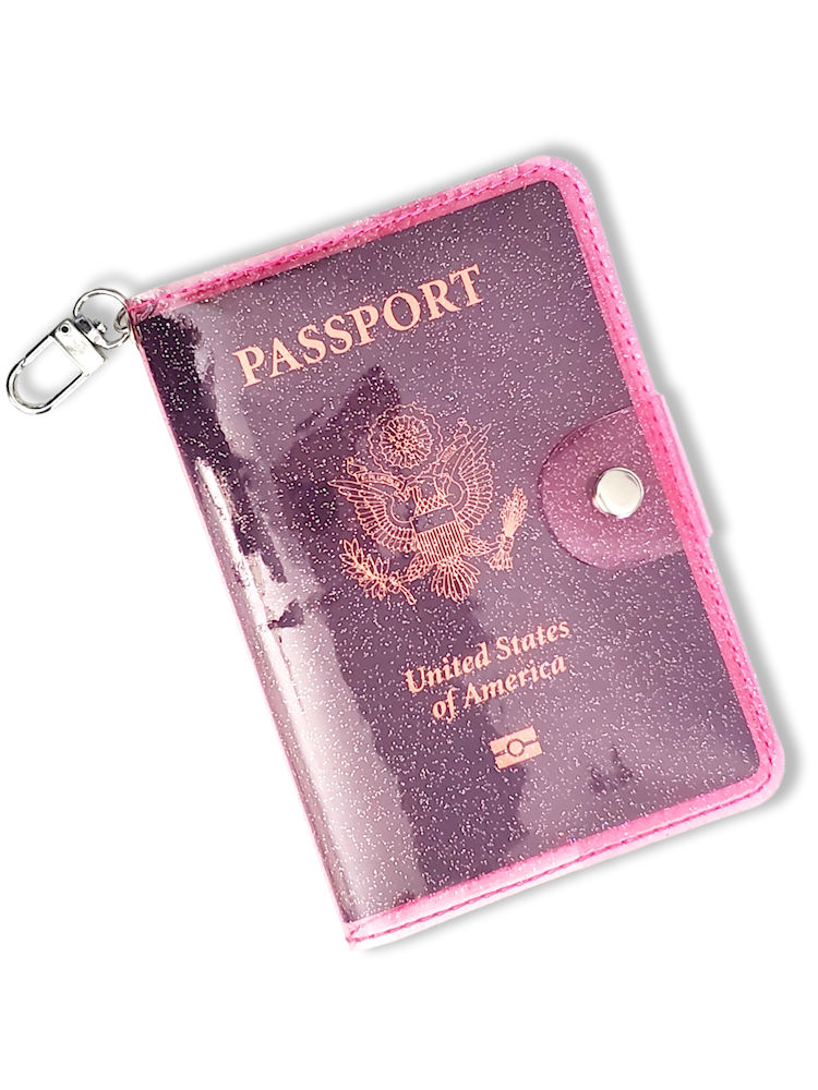 Glossy Rose pink Passport Cover with glitter. Byhandart Passport Covers