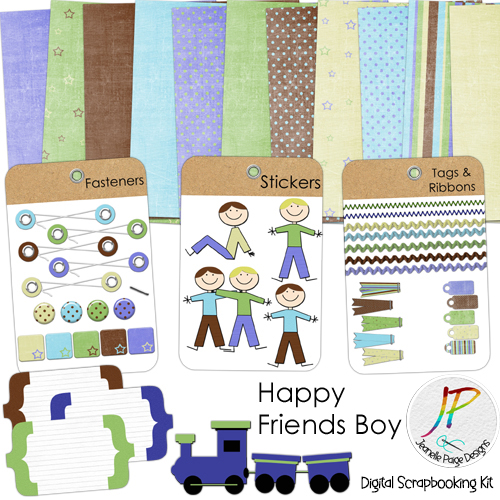 Products :: Happy Friends Boy Digital Scrapbooking Kit Digital Scrapbooking  Download Boy Scrapbook Kits Journaling