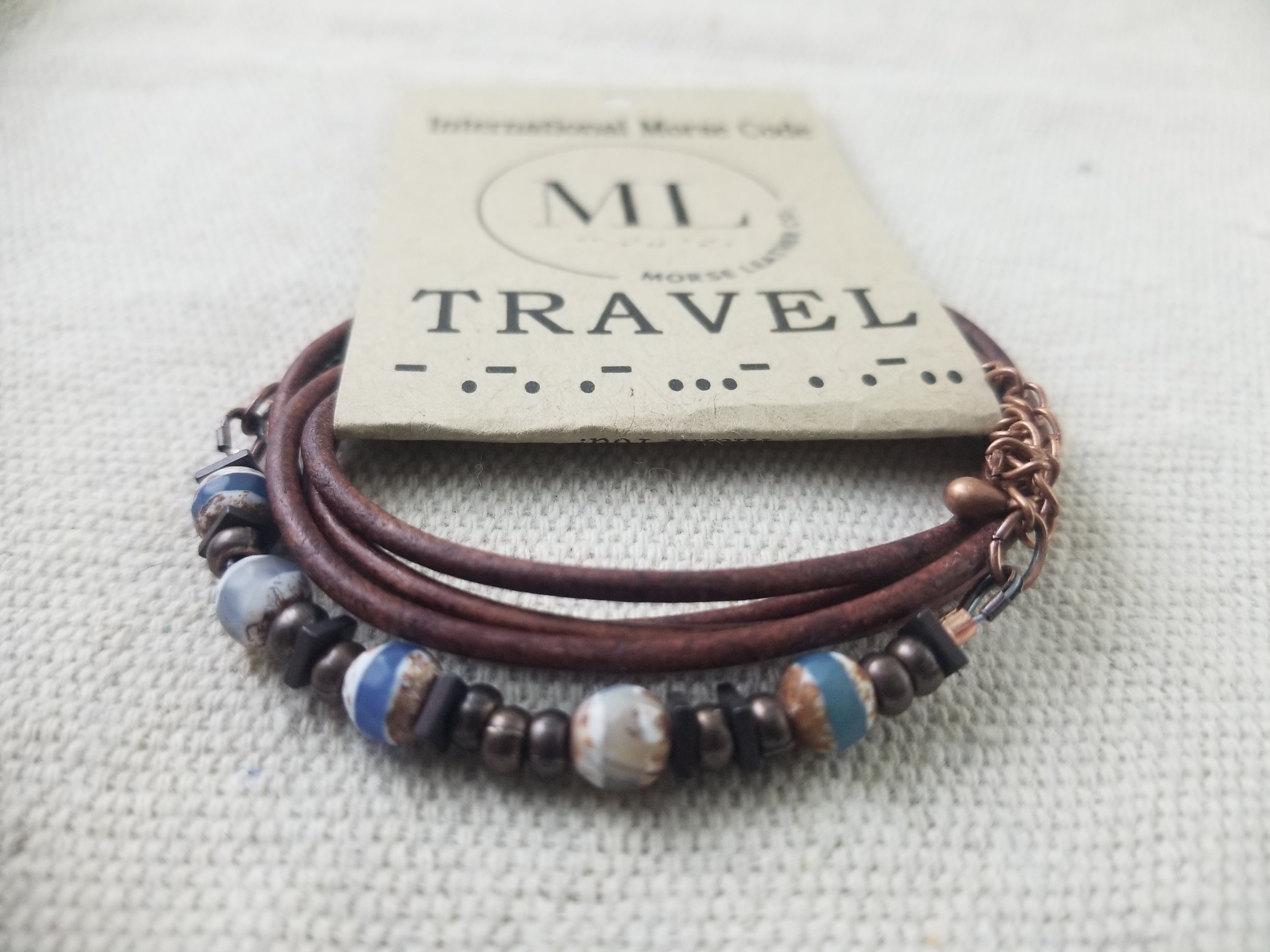 Handmade Travel Morse Code Leather Bracelet