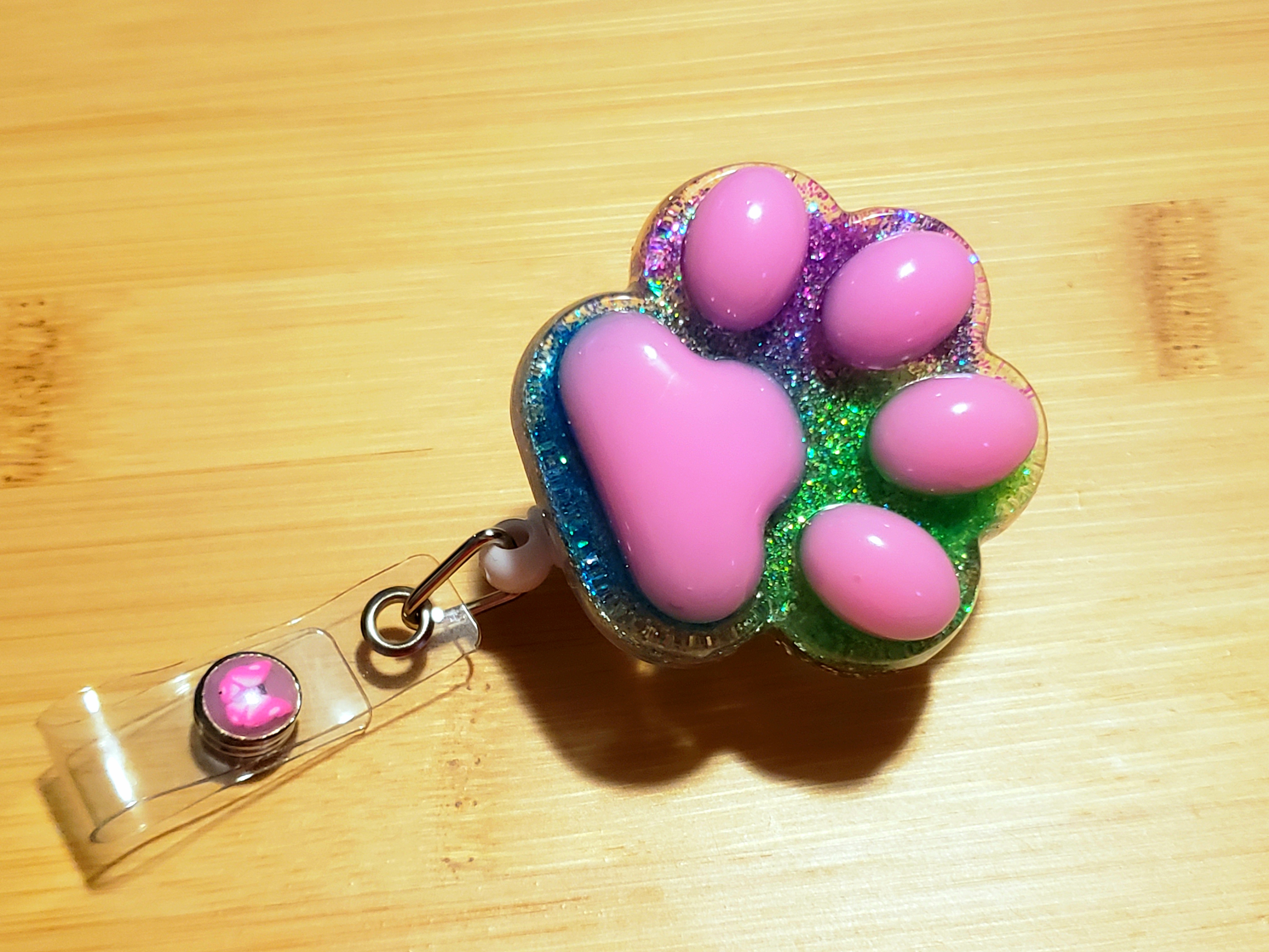 Clothing & Accessories :: Keychains & Lanyards :: 3D Cat Paw Neon Rainbow Badge  Reel with Detachable Face