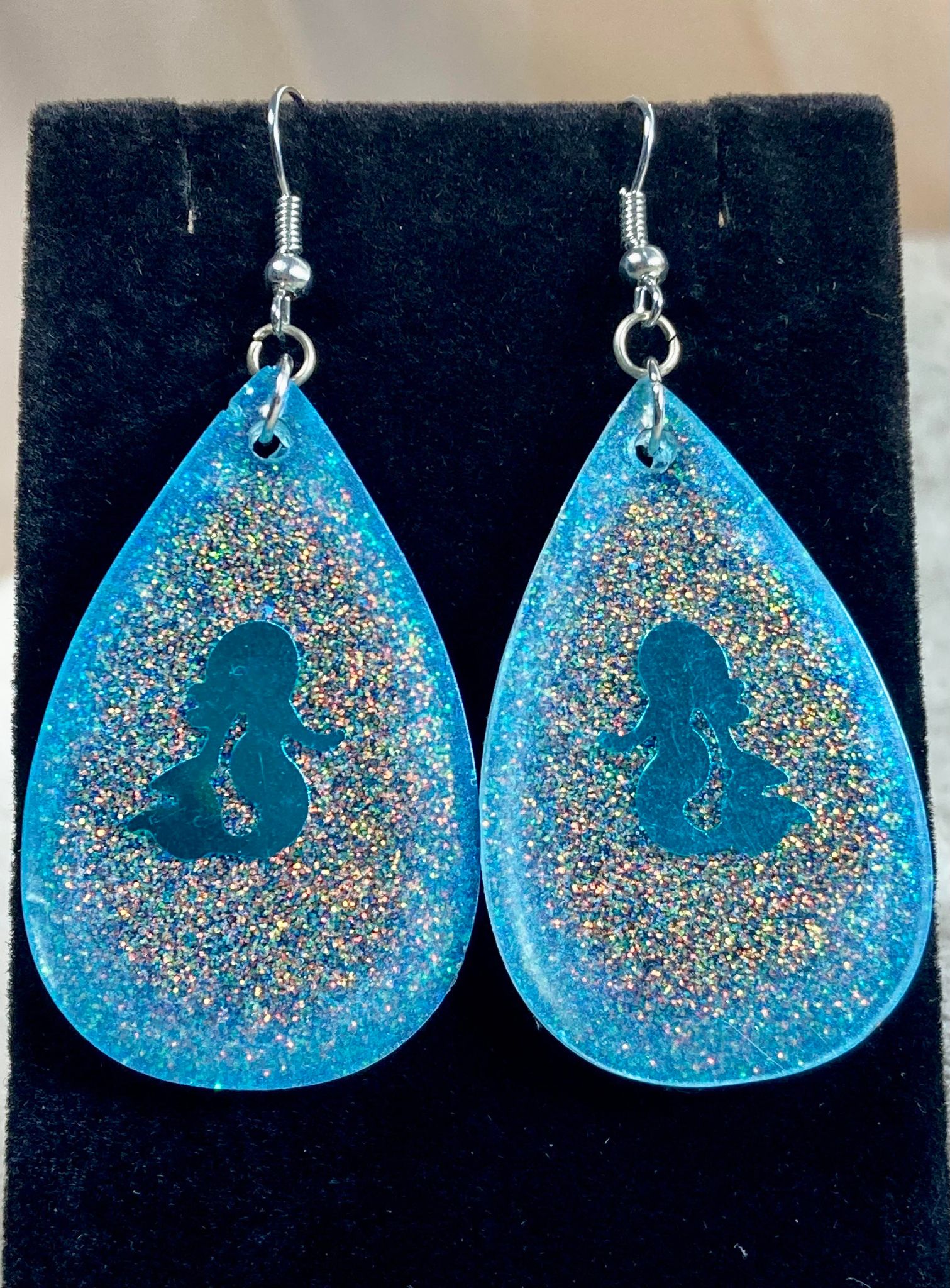 Mermaid Gliiter Teal Resin hotsell Earrings