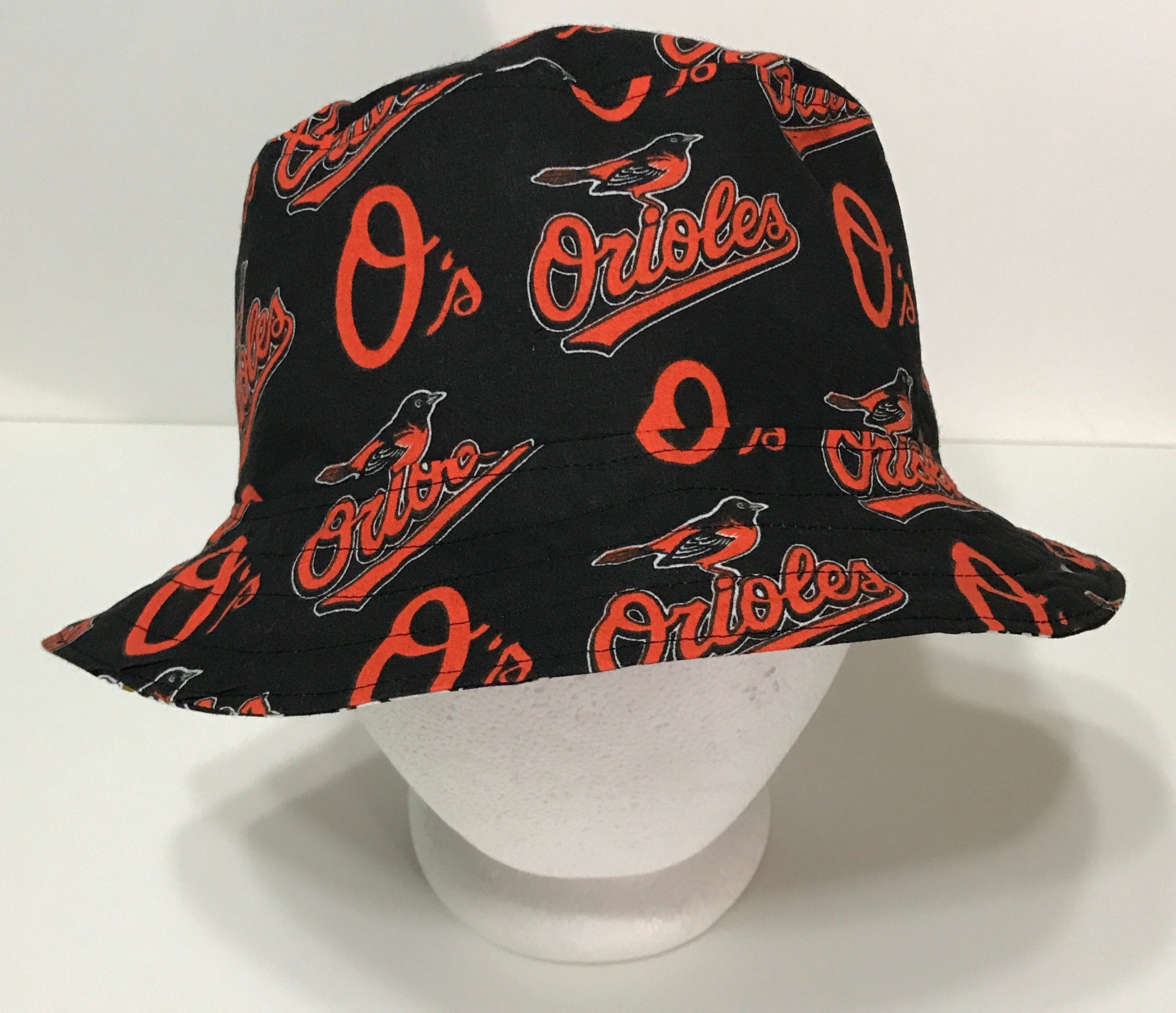 Baltimore Orioles Bucket Hat, Reversible to Black, Sizes S-XXL