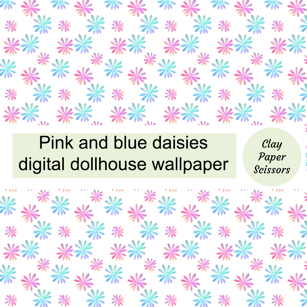 Art & Collectibles :: Collectibles :: Dolls & Miniatures :: Dollhouse Miniatures :: Pink and Blue Daisies Dollhouse Printable Wallpaper for Free Printable Dollhouse Wallpaper Borders