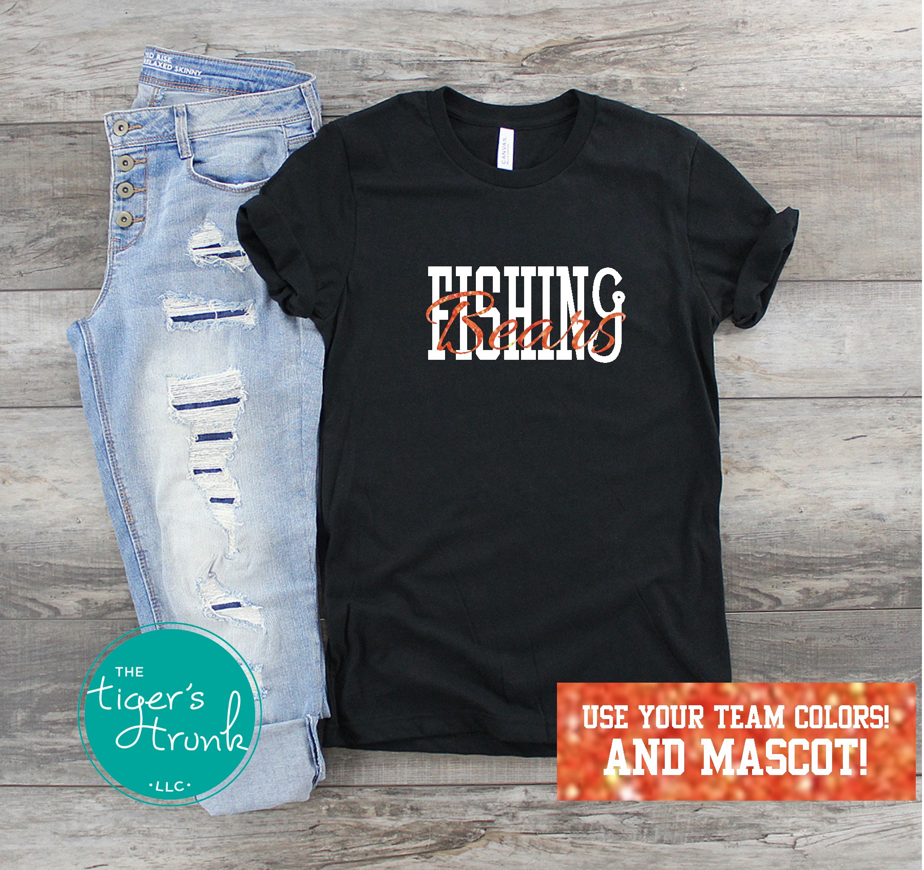 Handmade Personalized Fishing Shirt in School Colors, Fishing Gifts for Fishing Tournament, Custom Fishing Team Shirt with Team Mascot, Fishing Mom