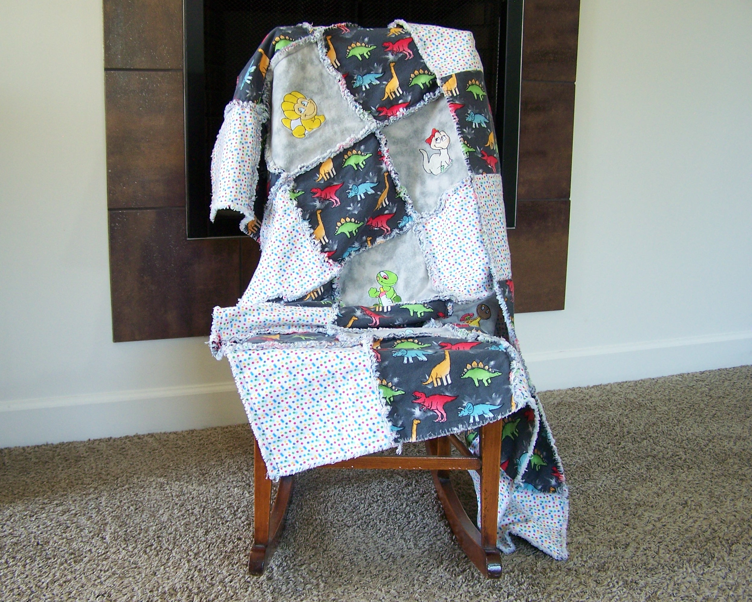 2024 Handmade Baby/Toddler Dinosaur Flannel Rag Quilt