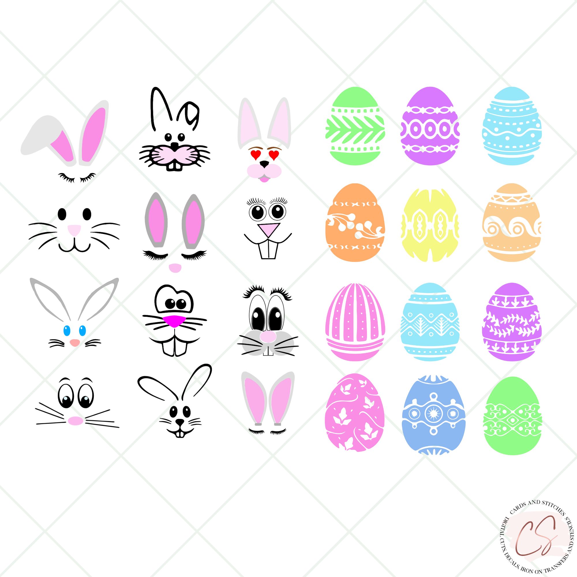 Easter Eggs And Bunny Faces Svg And Clipart Bundle