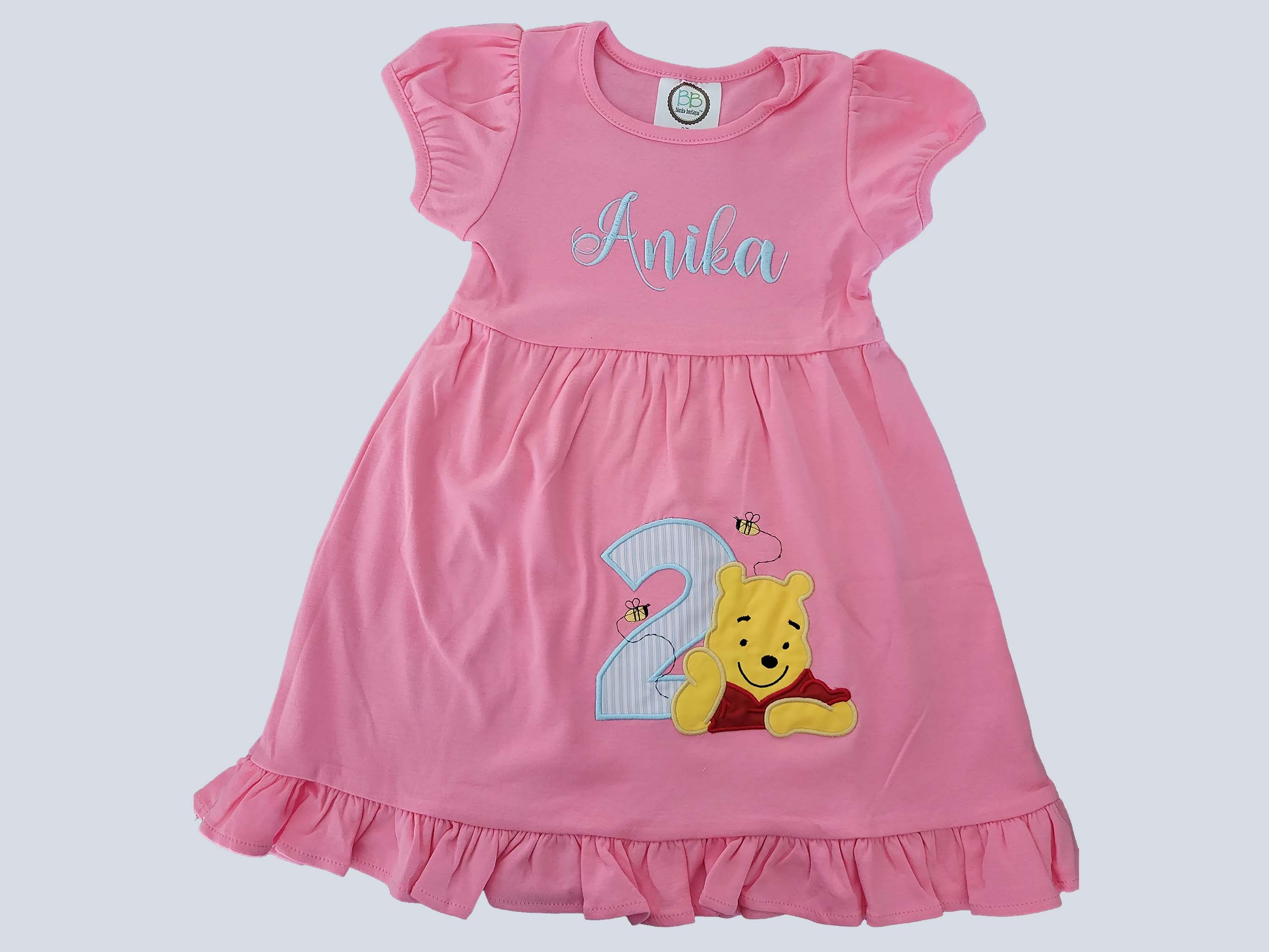 Bear personalized dress Pooh baby girls dress Pink dress with age